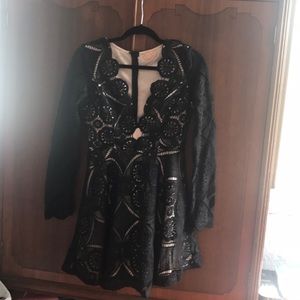 Black crochet long sleeve dress NWT